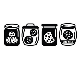 chocolate cookie jar glass icons vector design black white color illustration collection set