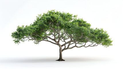 Obraz premium Tree with leaves isolated white background, the hall tree is captured in high resolution and presented against a white background, this high quality photo captures the detail of this unique piece 