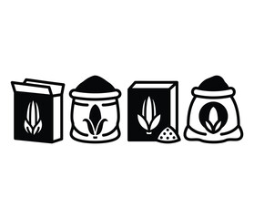 corn flour food sack icons symbol vector design black white color simple illustration collection set