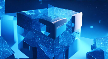 Abstract technology background with 3D cubes geometric shape.  Futuristic technology wallpaper. Digital cyber tech backdrop background.