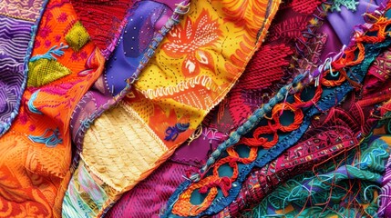 The fabric scraps seem to reflect the vibrant energy and spirit of the lively nature trail.