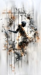 Fragmented Gates Closing on Obscured Figure in Surreal Digital Artwork