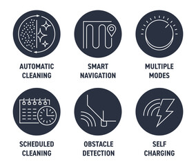 Obraz premium Robot vacuum cleaner 6 features circular icons set