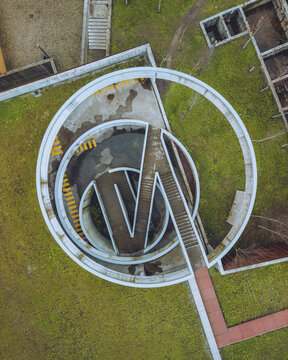 Aerial view of abstract pattern over Camoes Car Park, Guimaraes, Portugal.