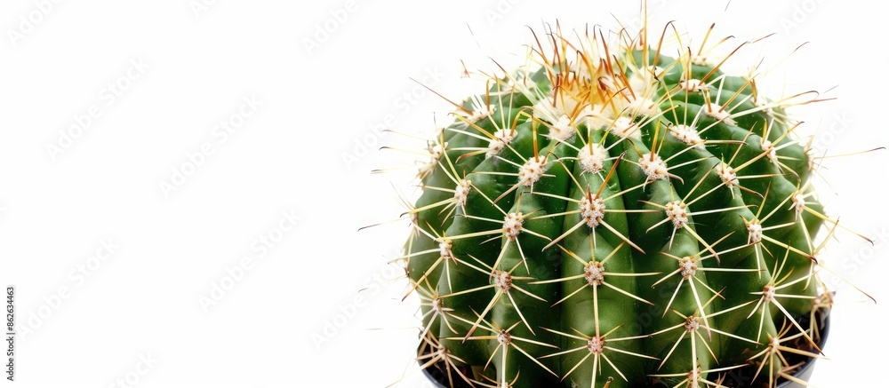Poster a cactus planted in a pot, set against a white background provides ample copy space for text or imag