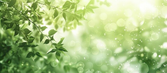 Obraz premium Blurred green spring background with abstract elements and copy space image.