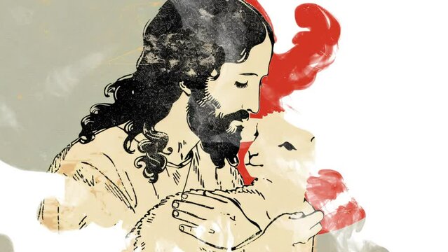 Jesus Christ Portrait Art Print Liquid Ink Drop Reveal Animation Video for Christian Intros and Trailers.