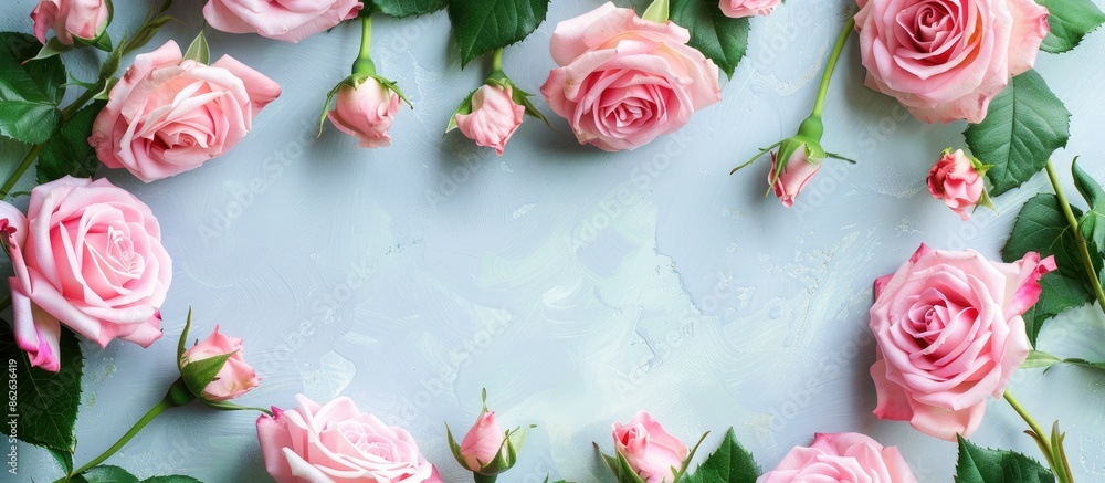 Poster valentine's day background featuring pink roses with a frame for the holiday, ideal for incorporatin