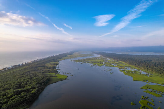 Aerial view of river coast and marshland in ponte vedra beach florida united states.