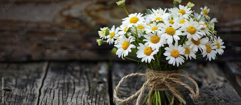 Poster lovely daisy bouquet with rustic twine accents in a copy space image.