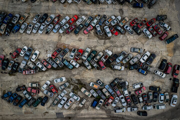 Aerial view of abandoned cars in junkyard, Saint Cloud, Florida, United States.