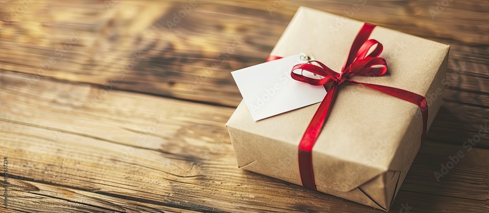 Aufkleber present box featuring a blank white card included for a personal message with copy space image.