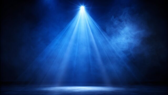 Blue stage lights with spotlights creating a captivating scene on a dark background. Spotlight. Scene Illumination. Light Effect