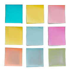 A set of colorful sticky notes arranged in a row