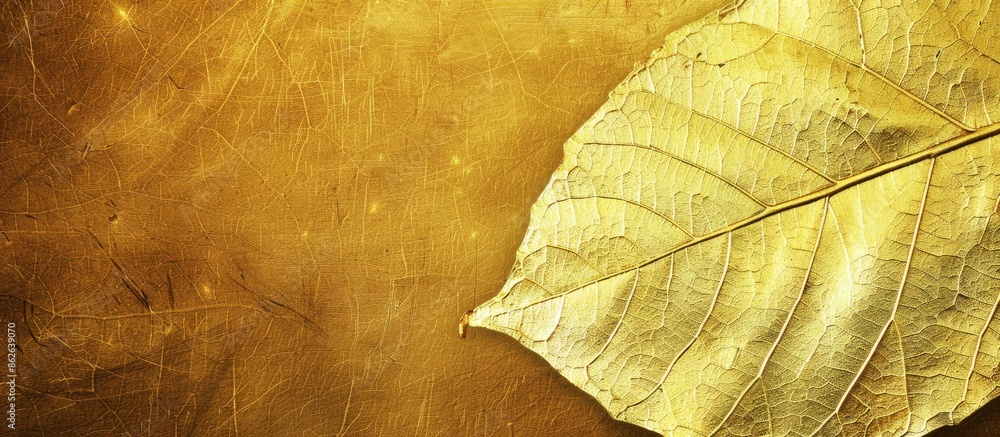 Aufkleber Background with a shiny gold foil texture resembling a yellow leaf, providing copy space image.