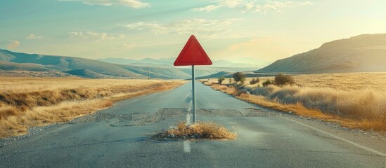 Graphic sign with an inverted triangle trail courtesy yield to, featuring an image with copy space.