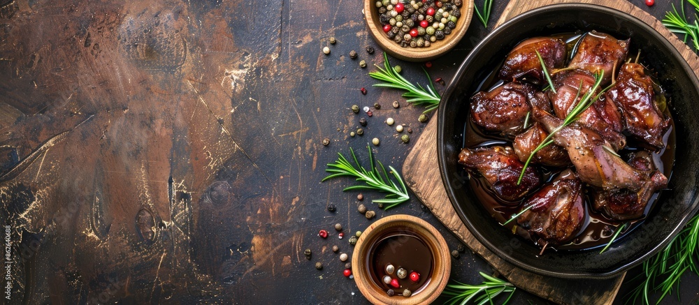 Aufkleber rustic top-view image of a chicken liver confit, a delectable appetizer or snack on the table with c