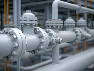 Obraz premium Gas transport systems with intricate piping and secure valves, emphasizing the technical aspects of gas distribution.