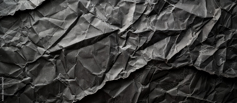 Poster a grungy textured backdrop with black creased and crumpled paper for use as a background with copy s