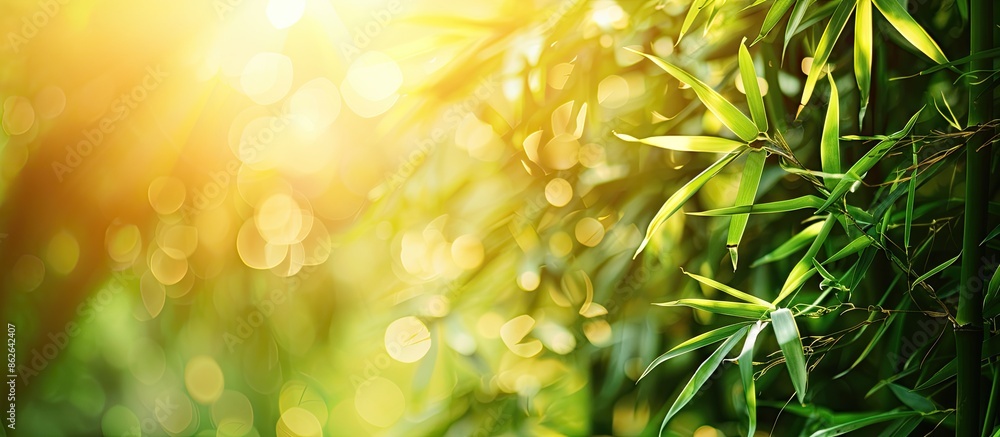 Aufkleber afternoon sunlight shines on a bamboo forest, creating a decorative background with ample copy space