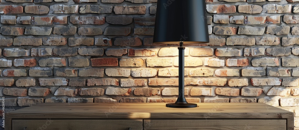 Aufkleber Contemporary lamp and drawer set on a brick backdrop with copy space image.