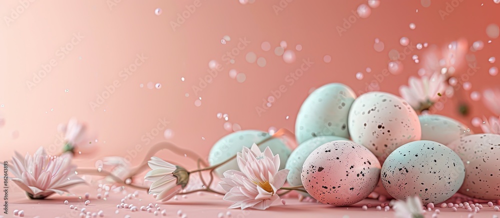 Poster easter-themed card with minimal design and a happy easter greeting on a copy space image.