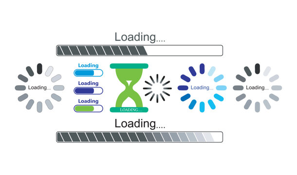 Loading Bar Symbol Vector Set, Loding icon set, process vector flat design, Digital technology glowing cyan color waiting loading bar on white background.