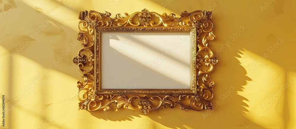 Poster Baroque frame mockup elegantly displayed on a wall with copy space image.