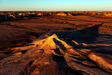 Aerial view of Painted Desert with Arckaringa hills and outback scenery, Mount Willoughby, South Australia, Australia.