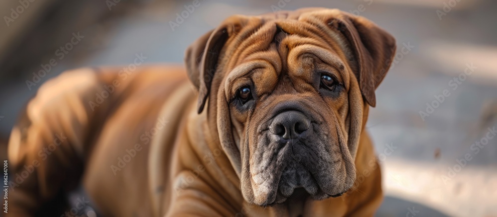 Poster elderly sharpei dog in a serene setting, ideal for a copy space image