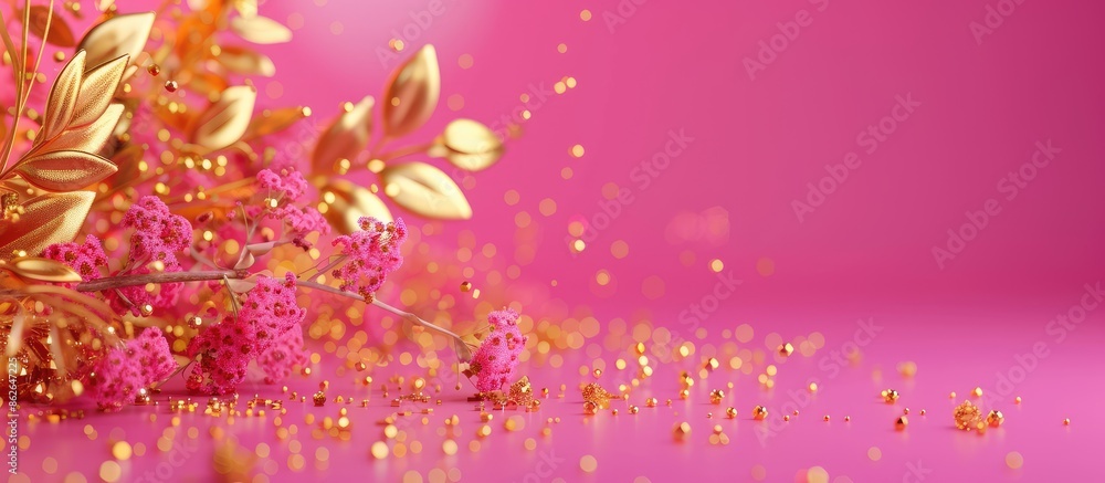 Aufkleber Golden elements in a fuchsia background with copy space image available.