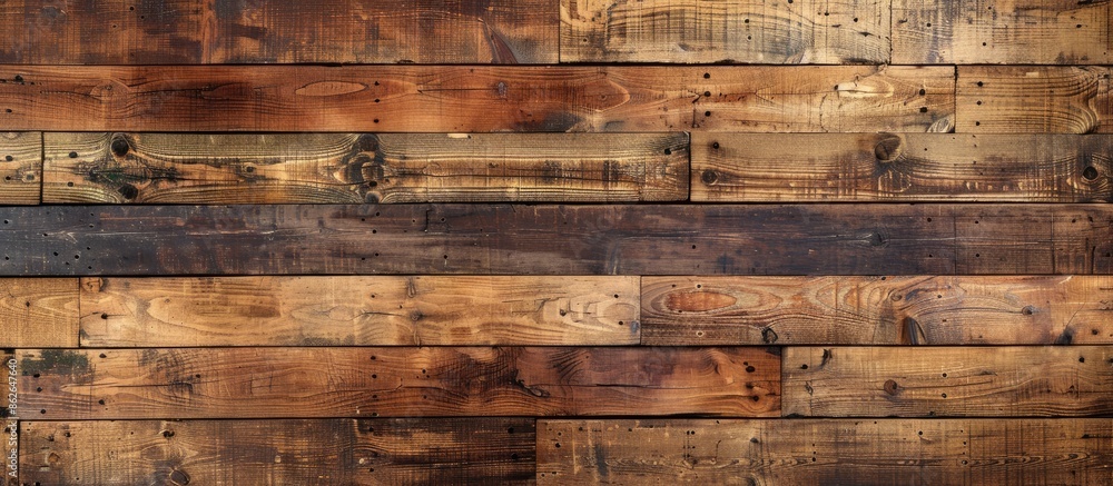 Poster an aged natural pattern on wooden boards creates a rustic wood texture background on the floor or wa