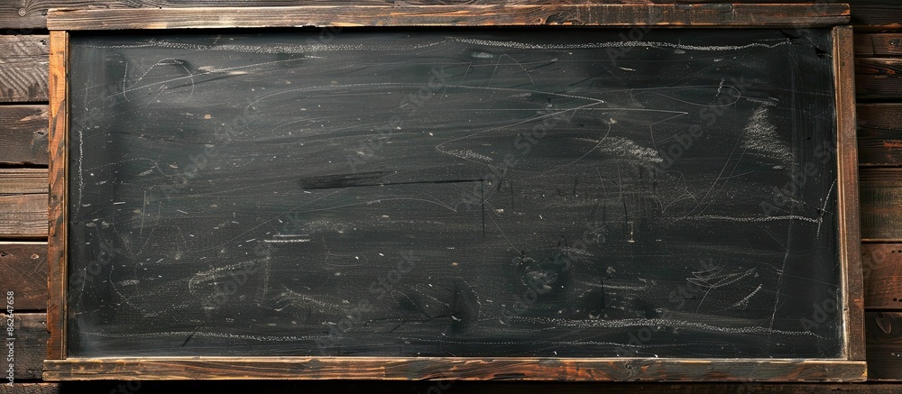 Aufkleber blackboard with chalk traces on an empty surface for writing. retro school board with a black textur