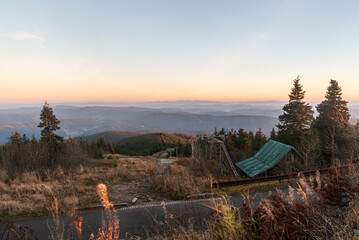 View from Lysa hora hill in Moravskoslezske Beskydy mountains in Czech republic
