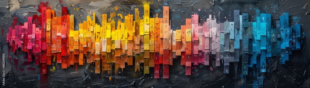 Poster abstract colorful block pattern on dark background.
