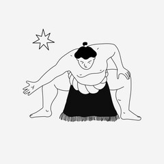 A sumo wrestler in minimal art style. Traditional japanese sport.