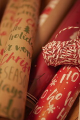 christmas and new year holidays. magical atmosphere. packaging and ribbons for gifts. wrapping paper
