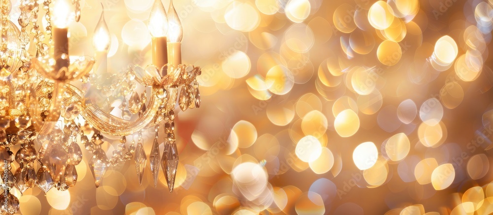 Aufkleber close-up view of a crystal chandelier against a glamorous background with ample copy space image.