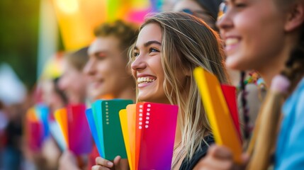 2. A vibrant scene at a community fair, showcasing participants holding colorful tickets with hopeful expressions, symbolizing the anticipation and thrill of winning a raffle.
