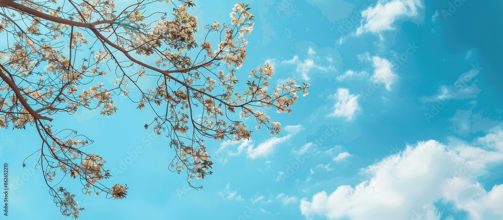 Aufkleber tree branch reaching towards a serene blue sky, providing a stunning copy space image.