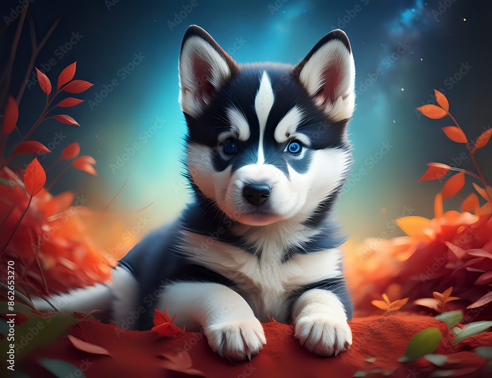 Wall mural husky welpe im herbst