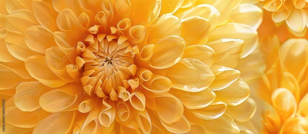 Poster light yellow chrysanthemum flower as a backdrop with a unique abstract viewpoint, ideal for a copy s