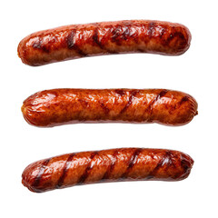 set of grilled sausages isolated on white background. cutout clipping path