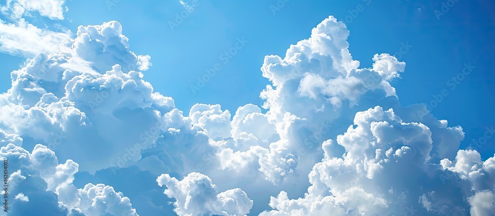 Aufkleber white fluffy clouds float in a clear blue sky providing a perfect textured background with ample cop