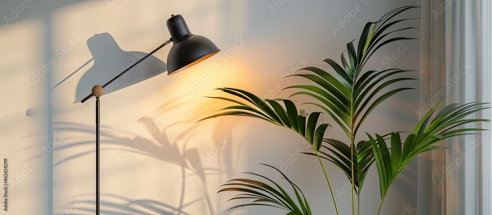 Aufkleber interior decoration featuring an abstract modern lamp on a white wall alongside a plant, creating a 