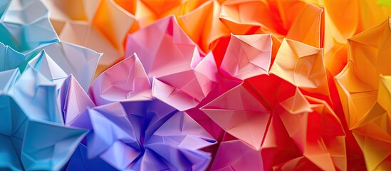 Obraz premium Vibrant origami patterns can enhance backgrounds, graphics, and abstract concepts, providing a colorful backdrop with copy space for text.