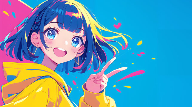 ピースサインするアニメ風の女の子　AI