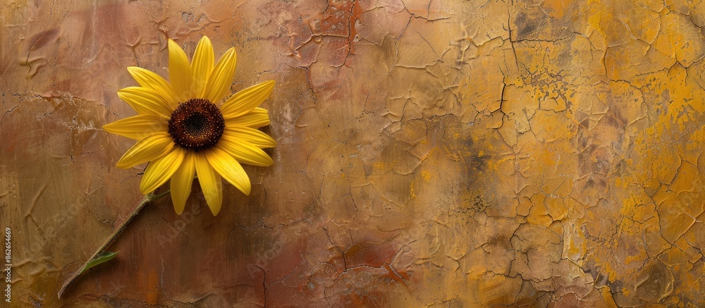 Aufkleber background and texture featuring a small sunflower, with space for copy in the image.