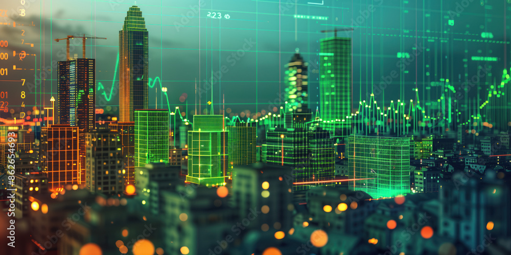 Poster illustration of the residential real estate developers market. a graph or chart showing the drop in 