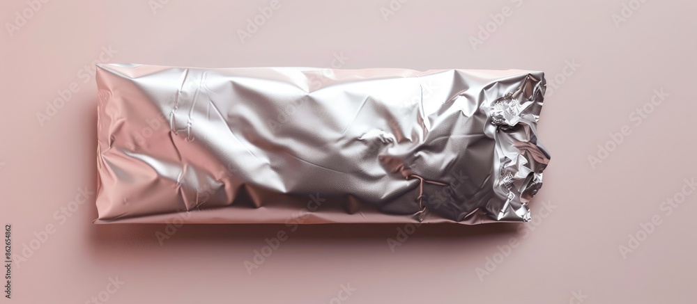 Poster Top view of a blank foil package against a light background with copy space image.